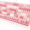 Cute Pink Keyboard Wired, with White Backlit Typewriter, Volume Knob, Light Switch Button, and Foldable Stands, Full Size with Number Pad for Computer PC Lapto