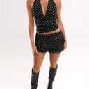 Women's Y2K Polka Dots Backless Halter Tops Sleeveless Ruched Fitted Low Cut Crop Top (Black, S)