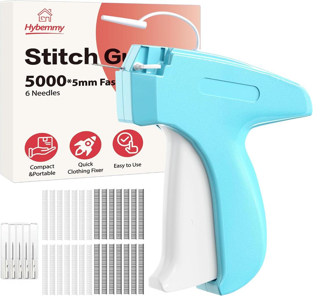Stitch Gun for Clothes, Portable Handheld Tagging Gun for Clothing, Stitch Quick Clothing Fixer Includes 2500 Black Fasteners & 2500 White Fasteners with 6 Needles, Blue