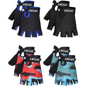 SATINIOR 4-Pairs Kids Bike Gloves, Fingerless Gloves for Boys & Girls, Non-Slip Cycling Glove with Adjustable Strap, Breathable Half-Finger Climbing Glove, Birthday Gift (7-10 Years)