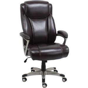Amazon Basics Big and Tall Executive Chair - Adjustable with Armrest, 350-Pound Capacity,28.5D x 30.25W x 47.9H in, Brown with Pewter Finish