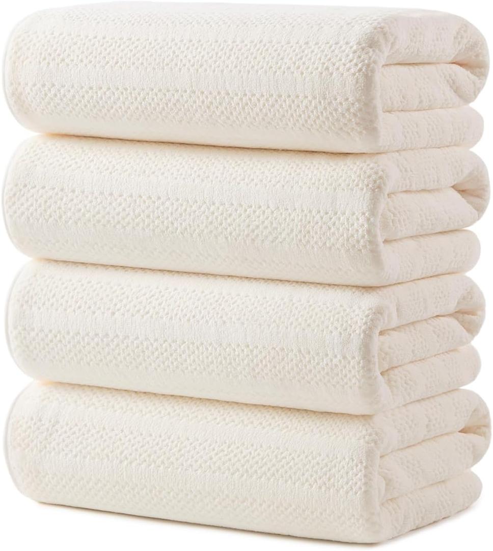 ecolook 4 Pack Microfiber Bath Towels, 31 x 63 inches Extra Large Bath Towel Set, Super Soft Highly Absorbent Bath Towels Set of 4, Quick Dry Lightweight Bathroom Towels for Spa, Pool, Gym, Beige