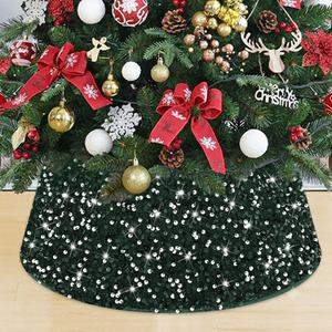  Christmas Tree Stand Base Sequins Christmas Tree Collar 24 Inch Green Shimmer Velvet Tree Stand Cover Sparkling Tree Skirt Christmas Decorations Maroon Xmas Tree Base for Xmas Home Party