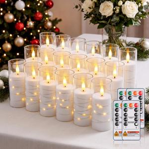 Raycare 18 Pcs Flameless Battery Operated Pillar Candles with Remote Timer