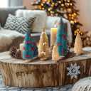 Soaoo 12 Pack Bottle Brush Christmas Trees with Bow 5 6 8 10 Inches Artificial Christmas Tree Decorations with Wood Base for Winter Snow Miniature Scene Tabletop Decor(Green, Gold, Ivory)