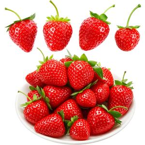 24 Pieces Artificial Strawberries 2.16inch/2.36inch/2.75inch Faux Realistic Strawberry Plastic Simulation Fake Fruit Decoration for Garden Decoy Bird Deterrent Photography Prop