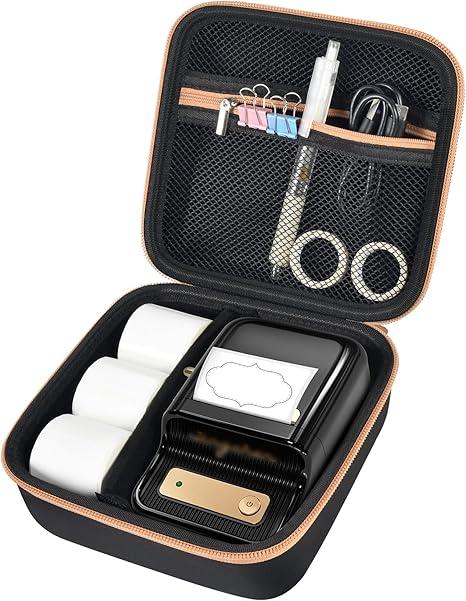ALKOO Case Compatible with NIIMBOT B21 / B1 Label Maker Wireless Thermal Label Printer, Holder for Inkless Label Maker & Labeling Tapes Refills, with Mesh Pocket for Cable Accessories (Black)