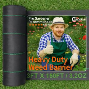 HOOPLE 3ftx150ft Heavy Duty Weed Barrier Fabric, Woven Polypropylene Landscape Fabric for Weed Control | Durable Weed Block Ground Cover, Garden & Driveway Fabric | Commercial Grade Landscaping Fabric
