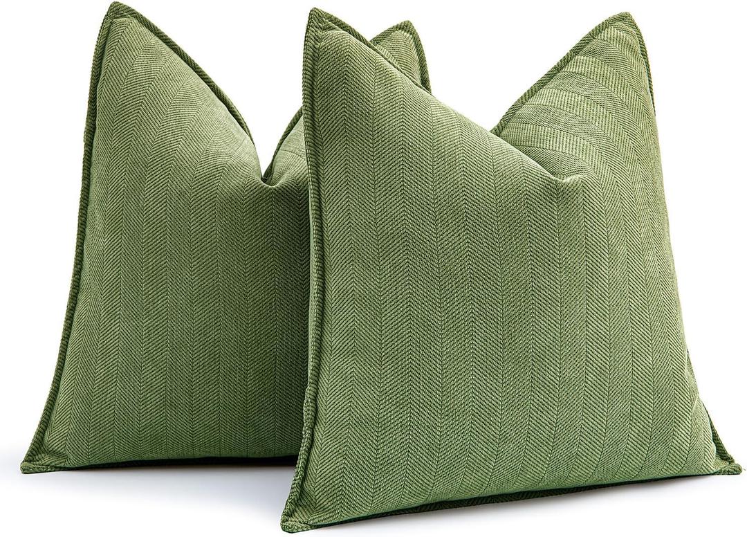 MIULEE Pack of 2 Sage Decorative Pillow Covers 20x20 Inch Soft Chenille Luxurious Couch Throw Pillows Farmhouse Cushion Covers with Elegant Design for Sofa Bedroom Living Room Home Decor