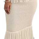 SEMATOMALA Women's Boho Tube Top Tiered Ruffle Slim Fitted Maxi Dress Smocked Vacation Holiday Long Dress XL White