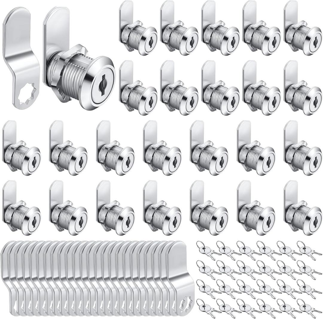 Kenning 24 Sets Cabinet Locks with Keys for Secure Drawer Mailbox RV Storage Box Replacement Lock, Zinc Alloy(3/4''Cylinder Length, 0.5'' Max Panel Thickness)