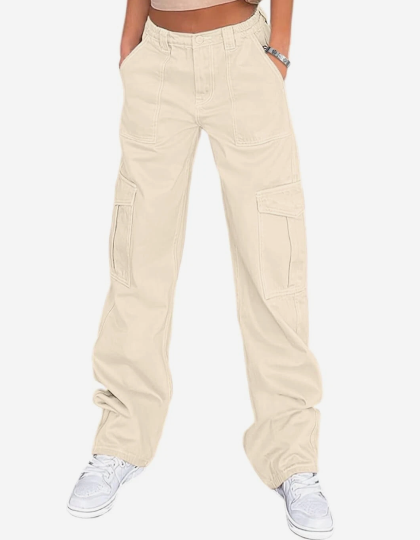 Lepunuo Womens High Wide Leg Stretchy Straight Pants Trousers with Pockets, Size L