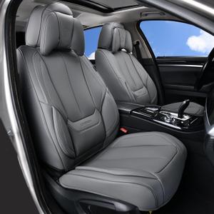Coverado Universal Seat Covers Front, 2-Pack Universal Seat Covers for Cars, Waterproof Nappa Leather Car Seat Covers with Head Pillow, Auto Protectors Fit for Most Sedans SUV Pick-up Truck-Gray