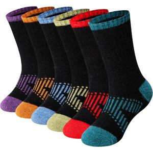 WEVIAS Kids Merino Wool Hiking Socks Boys Thermal Winter Cozy Boot Warm Cushion Socks 6 Pairs (8-12 Years)