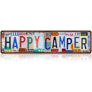 Vintage Happy Camper Metal Tin Signs Street Signs Man Cave Wall Decor 16 x 4 Inches (Happy Camper)