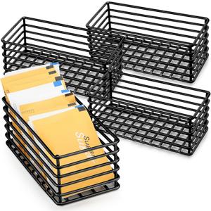 Oudain 4 Pcs Sugar Packet Basket Sugar Packet Rack Small Caddy Iron Organizer for Coffee Bar Tea Storage, 4.5" x 2.25" x 1.75" (Black)
