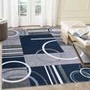 RUGSREAL Large Area Rug 8x10 Modern Geometric Entryway Rugs Low Pile Thin Rug Non Slip Throw Rugs Foldable Indoor Floor Cover for Bedroom, Navy