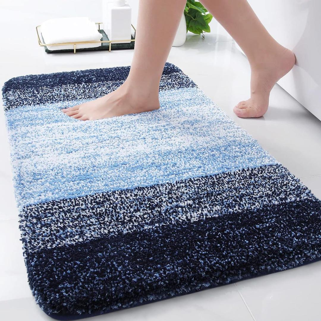 Arotive Microfiber Bathroom Rugs, Shaggy Soft and Absorbent Bath Rug, Non-Slip, Thick Plush Machine Washable Dry Bath Mats for Bathroom, Tub and Shower, 30x20, Blue