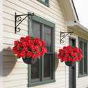 GLIDLION 2 Set Artificial Geraniums Flowers with Hanging Baskets for Outdoors - Sun Resistant Silk with Geranium Flowers, Fake Hanging Planters for Front Porch Garden Patio Home Decor (Red)