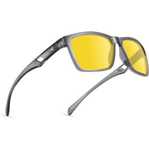 KastKing IllumiLens Night Vision Glasses, Night Driving Glasses for Men Women, Reduce Glare and Enhance Vision (Frame: Flatrock-matte Black/Lens: Yellow)