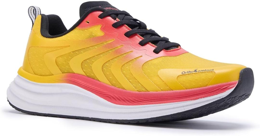 Men's Orthopedic Road Running Shoes: Comfortable Casual Arch Support Plantar Fasciitis Walking Sneakers for Flat Feet, Orthotic Outdoor Gym Work Sports Tennis Shoes for Foot and Heel Pain Relief (11, W3-yellow)