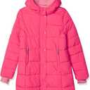 Amazon Essentials Girls' Long Heavyweight Hooded Puffer Jacket, Bright Pink, Small