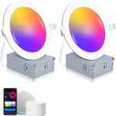 2 Pack Smart Recessed Lighting 6 Inch, Ultra-Thin LED Recessed Lighting 12W 1200LM Smart Downlight with Junction Box, Compatible with Alexa/Google Assistant - ETL and Energy Star (2P-RGB-WH)