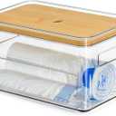 Acrylic Trash Bag Organizer Holder Garbage Bag Dispenser Multi Purposes Clear Organizers and Storage with Bamboo Lid, Tissue Paper Organizer Plastic Toilet Paper Storage