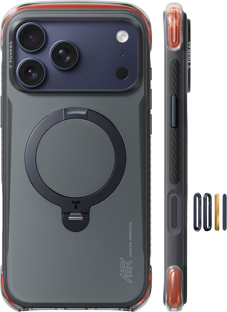 TORRAS Ostand Q3 Air Pro for iPhone 17 Pro Case, 360 Magnetic Stand, Fit for MagSafe, Dual Airbag Protection, Anti-Slip Shockproof Phone Case for iPhone 17 Pro, Black