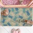 Artoid Mode Blue Rabbit Bunny Happy Easter Doormat, Home Decor Low-Profile Switch Rug Door Mat Floor Mat for Indoor Outdoor 17x29 Inch