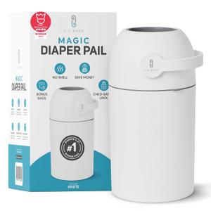 Magic Diaper Pail - Patented 100% Odor-Free System with Child-Safe Lock - Award-Winning Design - No Refills Required - Works with Regular Trash Bags - White