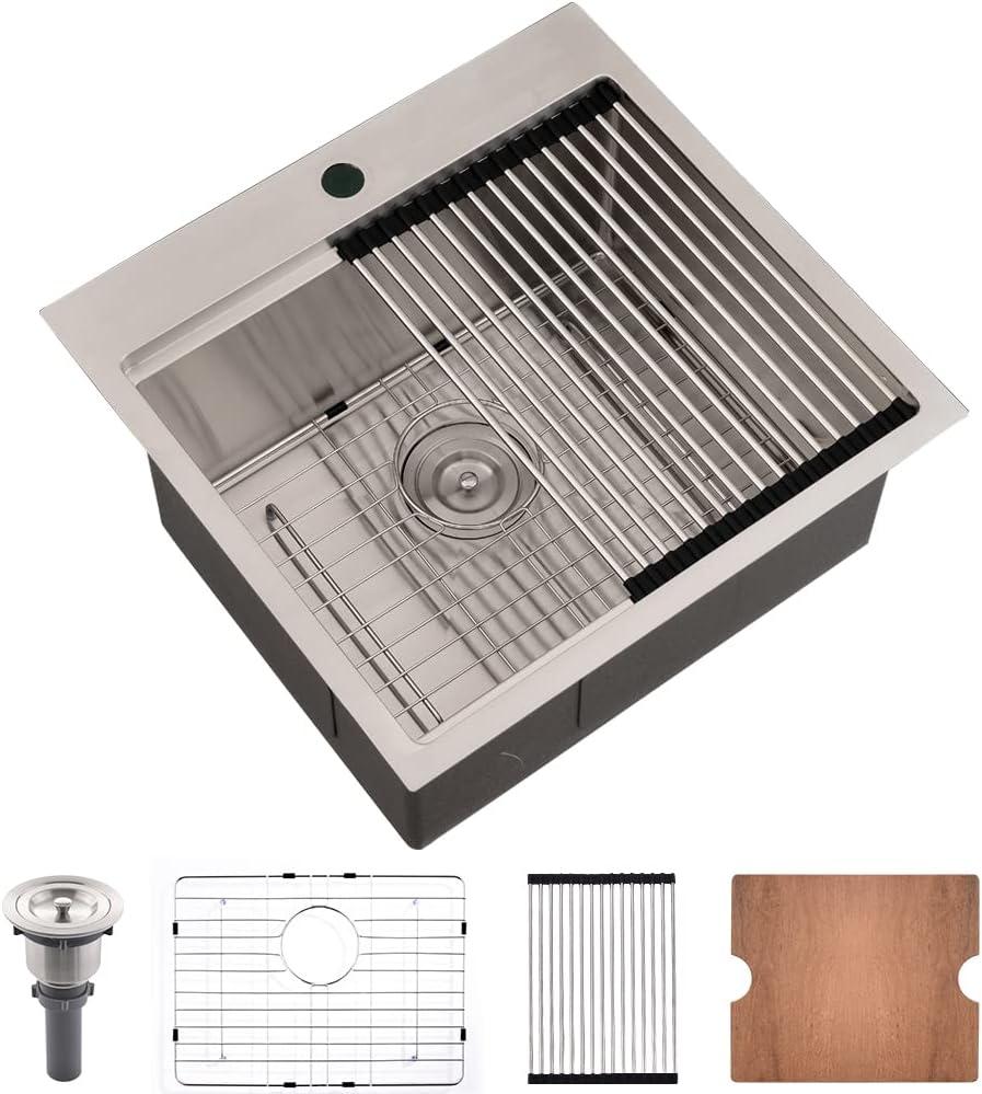 21x20 Drop In Kitchen Sink Stainless Steel Bar Sink 16 Gauge, 21"L x 20"W x 10"D
