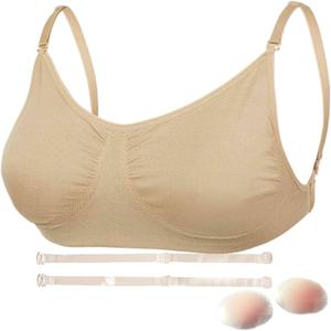 Daydance Nude Women BalletBralette with Clear Back Straps, Soft Dance Bra with Silicone Placket, Medium