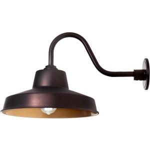 14 Inch Outdoor Gooseneck Barn Light Fixture with 14 in. Long Extension Arm, Wall Sconce Farmhouse, Vintage, Antique, Warehouse Garage Exterior Industrial Porch Light Fixture, Oil Rubbed Bronze