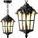 Motion Sensor Outdoor Pendant Light Modern Exterior Hanging Porch Lantern,15.5" Anti-Rust Aluminum Outside Chandelier Black Ceiling Mount for Patio Front Door Porch Entryway Foyer Gazebo (Small Motion Sesnor)