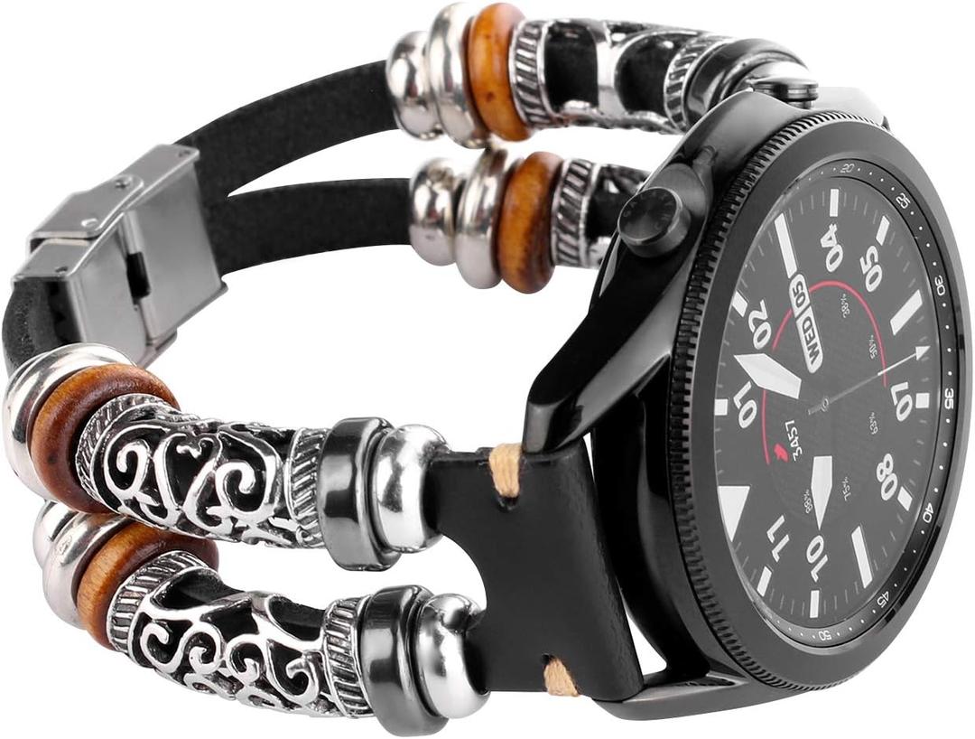 Bands Compatible with Garmin Venu 2/Venu 3/Vivoactive 4 45mm Watch/Samsung Galaxy Watch 3 45mm/Gear S3 Frontier/Classic/Galaxy Watch 46mm, 22mm Leather Vintage Bracelet for Band for Men&Women