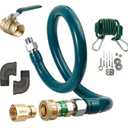 Krowne M7548K Royal Series Moveable Gas Connection Kit | Quick Disconnect Valve and Flexible Hose Connector Line for Commercial Kitchen | 68,000 BTU | 48"L x 0.75"W, Plastic Coated Stainless Steel