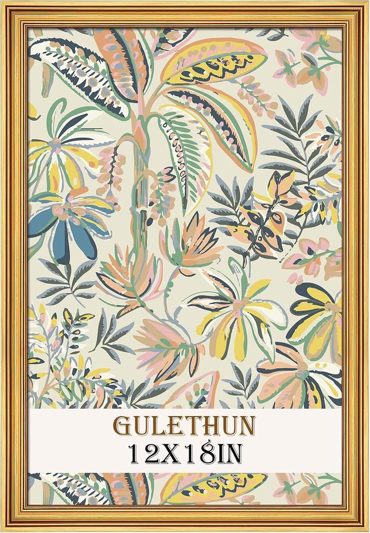 GULETHUN 12x18 Frame, Transitional Modern Design Picture Frames, 12 by 18 Rustic Poster Frame for Home Decor, Gold Vintage Photo Frame, Horizontal or Vertical Display
