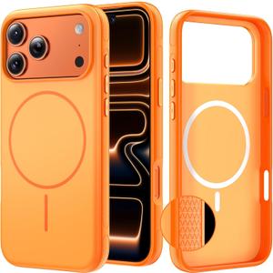 Magnetic for iPhone 17 Pro Max Case, Premium Silicone [Anti-Slip][Lint-Resistant][Strong Magnets] 3.0mm Thicken Shockproof Protective Phone Case for iPhone 17 ProMax 6.9 inch, Bright Orange