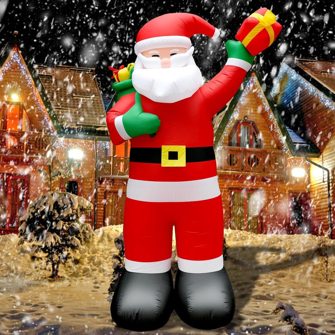 8FT Santa Claus Christmas Inflatable Outdoor Decoration Delivering Presents Welcome Home Set LED Lights Built-in Blow Up Garden Lawn Yard Holiday Party