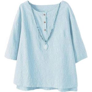 Minibee Women's 3/4 Sleeve Cotton Linen Jacquard Blouses Top T-Shirt, Size XXL