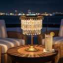 HUYIENO Solar Crystal Table Lamp Cordless Rechargeable LED Desk Light Dimmable 2 Color Modes (Warm/White), Waterproof Outdoor Metal Lamp for Patio, Balcony, and Bedroom Decor