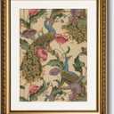 Golden Framed Canvas Wall Art Vintage Peacock, Classic Vine With Poppies Floral Canvas Print Wall Decor, Bird Art Print Wall Hanging 13x16 inch, for Bedroom Bathroom Living Room Decor (16L" x 13W")