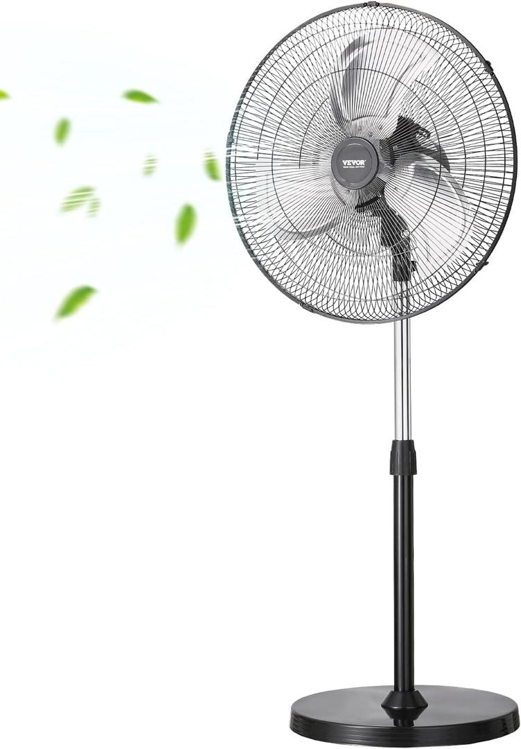 VEVOR Industrial Pedestal Fan, 18 Inch 90-Degree Oscillating Fan, Height Adjustable Standing Fans with 3 Adjustable Speeds, High Power Floor Fans for Office, Black