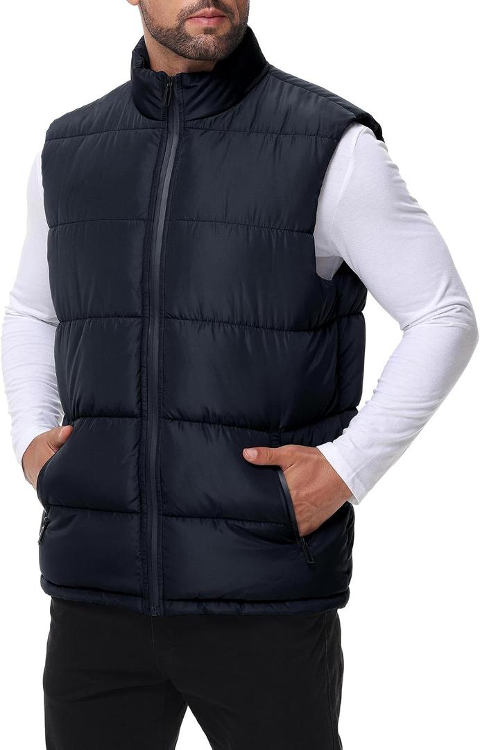 WHN Men's Puffer Vest Outerwear Winter Zipper Quilted Puffy Sleeveless Jacket Outdoor Size M to XXL (L)
