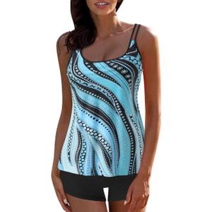 Yoyorule Womens Tankinis Striped Pattern Plus Size Tankini with Sliding Triangle Cups Tankini Swimsuits for Women 