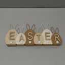 DN DECONATION Easter Decor SignWooden Egg-Shaped Bunny Tabletop Decor with Sherpa Cover Rustic Farmhouse Centerpiece for Table Mantel Shelf Home Office Spring Decorations
