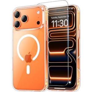 Temdan for iPhone 17 Pro Max Case Clear with Screen Protector, [Compatible with Magsafe][Anti-Yellowing][Military-Grade Protection] Shockproof Slim Magnetic Phone Case Cover, Transparent