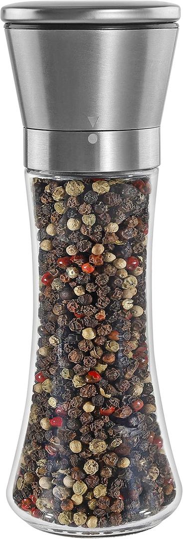 Tall Pepper Grinder or Pepper Mill, Manual Salt Grinder Refillable with Adjustable Coarseness, Black Pepper Grinder Made of Stainless Steel, Himalayan Salt and Sea Salt Grinder