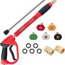 High Pressure Washer Gun 5000 PSI, Power Washer Gun with Replacement Wand Extension, 5 Nozzle Tips, 1/4''Quick Connect Plug and M22-14mm & M22-15mm Fitting, 40 Inch